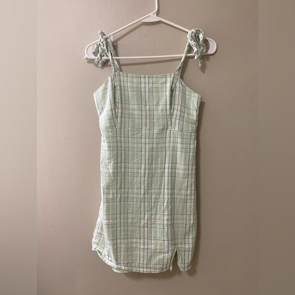 Hollister womens dress plaid tie strap smocked small green y2k mini retro